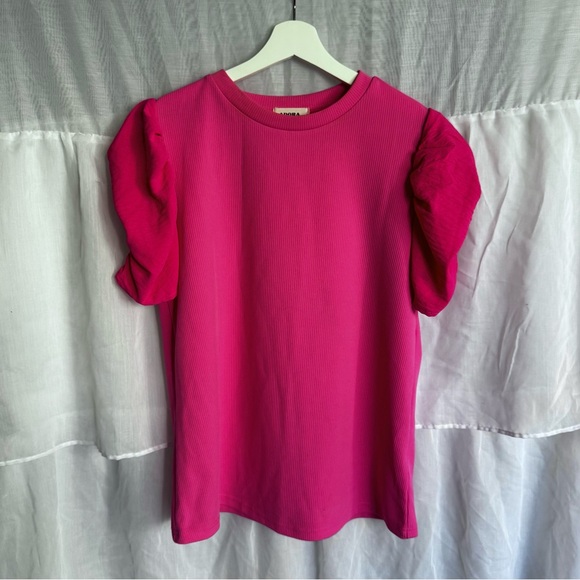 ADORA Tops - Adora Puff Sleeve Ribbed Shirt